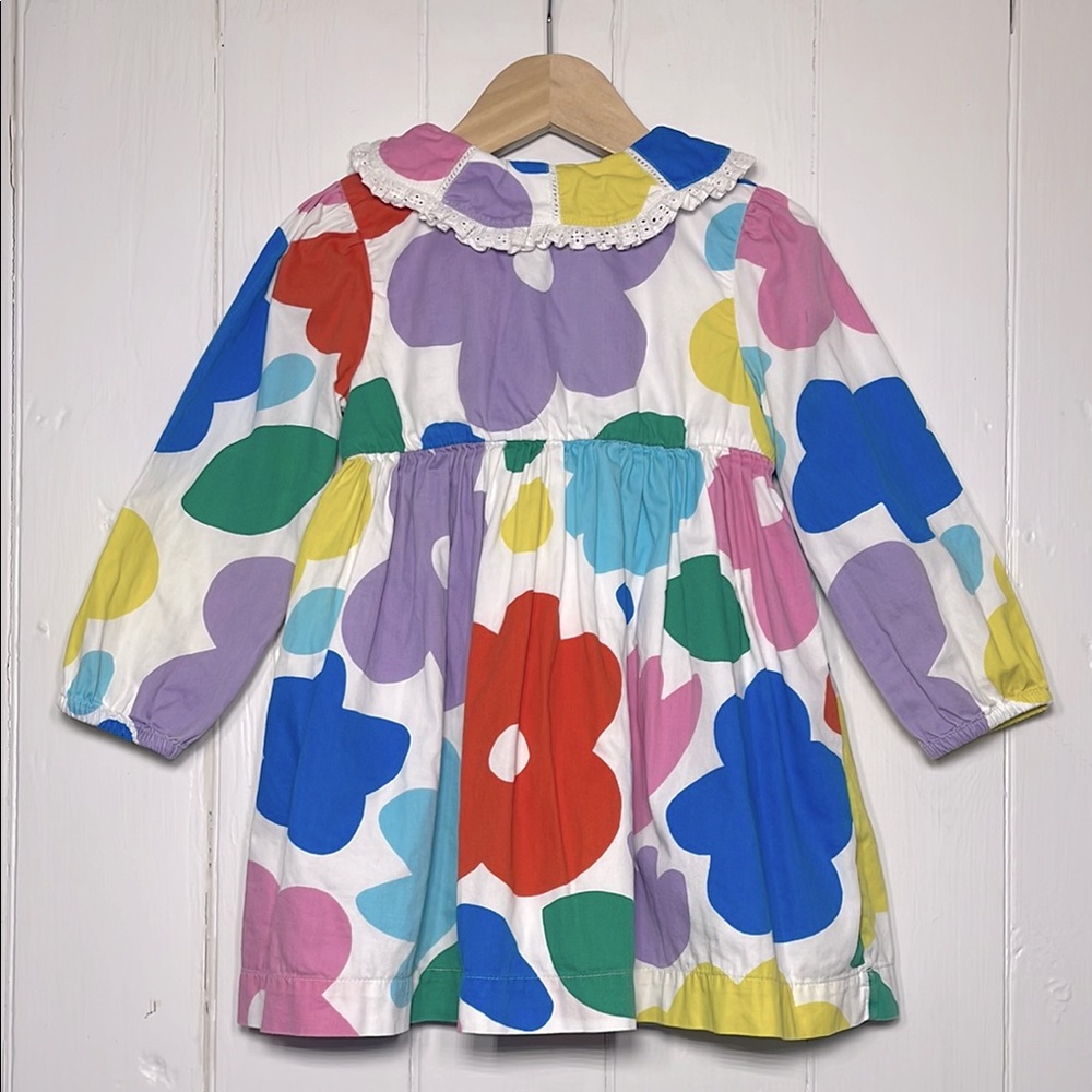 MINI BODEN VGUC Multicolor Floral Print Eyelet Trim Ruffle Collar Lined Dress